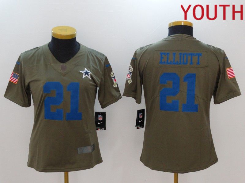 Youth Dallas Cowboys 21 Elliott blue Nike Olive Salute To Service Limited NFL Jersey